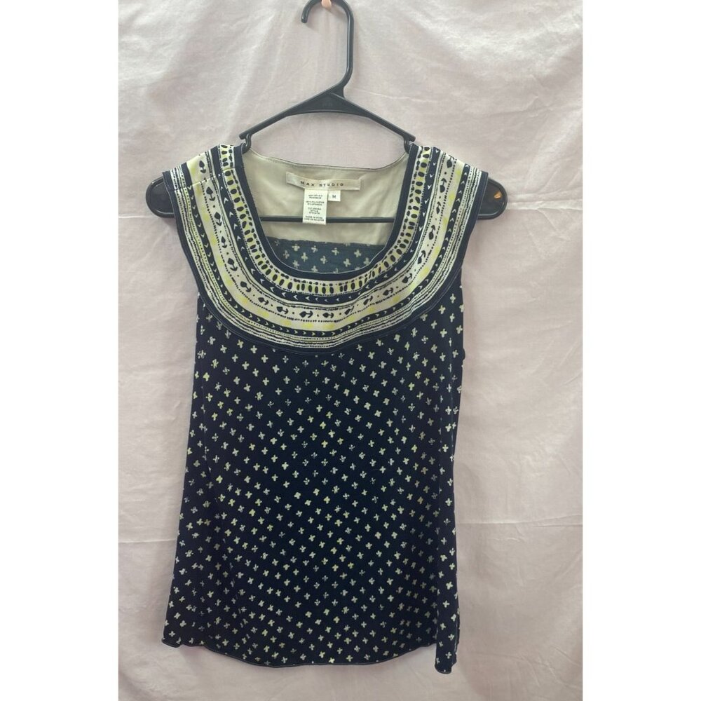 Max Studio Women's Size M Black & White & Yellow Sleeveless Blouse